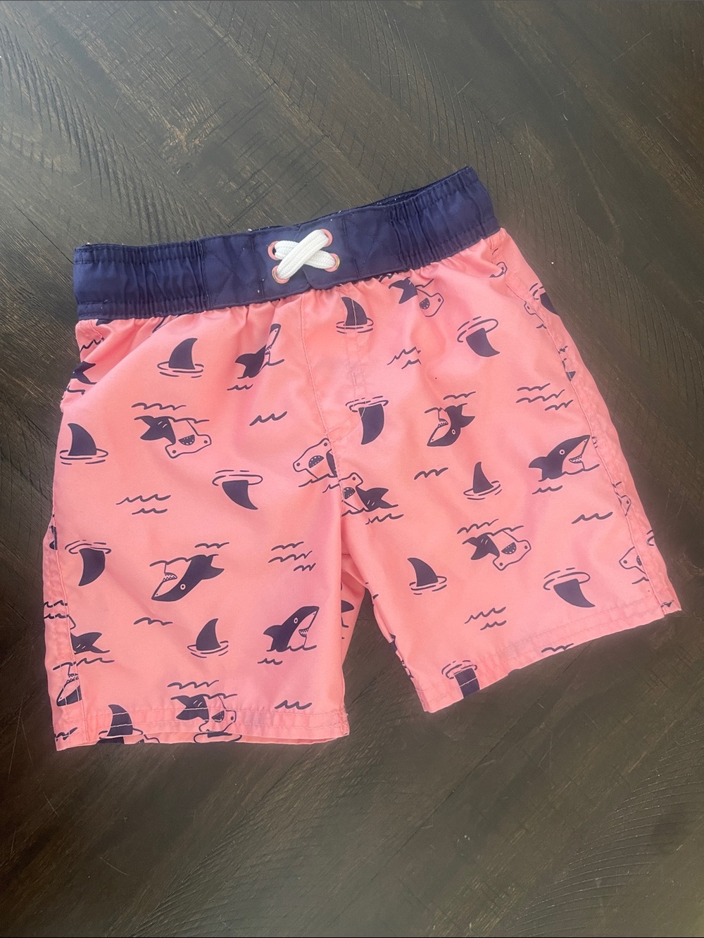 Cat & Jack Pink Swim Shorts with Navy Waistband and Shark Print